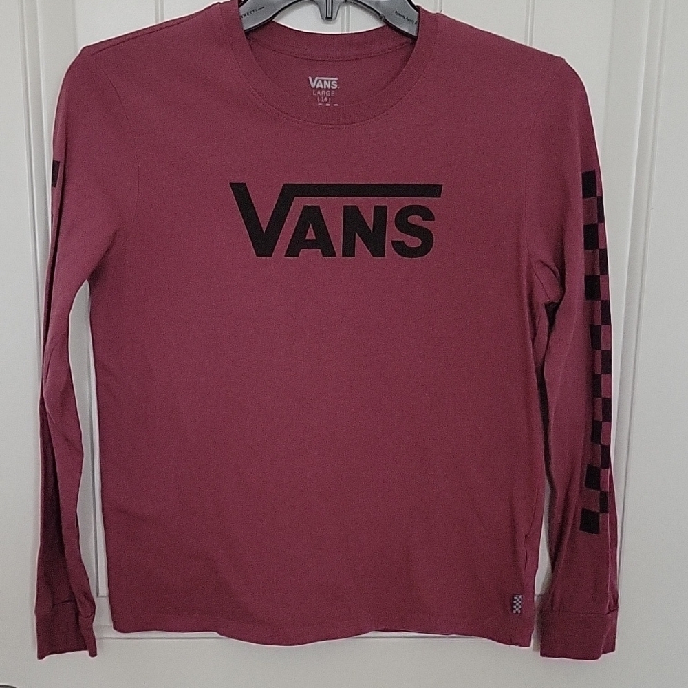 Vans Kids Burgundy Long Sleeve Shirt Checkered Sleeve